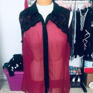 Burgundy and Black lace Blouse
